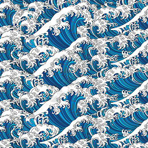 神奈川冲浪里大浪日式无缝壁纸设计图片