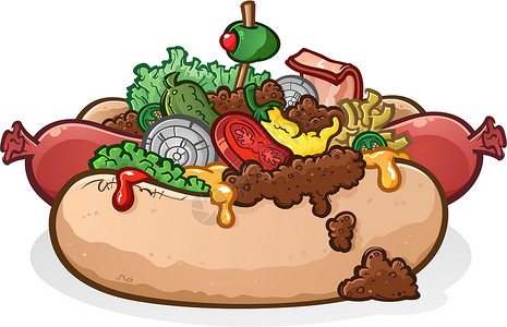 酸菜炖装满托普和调味品的豪华热狗卡通插图说明设计图片