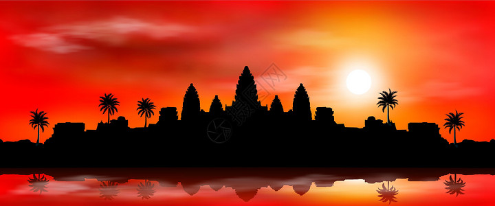 柬埔寨佛教吴哥窟古城设计图片