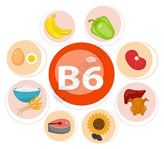 b6型维生素和矿物质食物集 10 Vector 集维生素丰富的食物 维生素 B6——香蕉 菠菜 肉类 坚果 家禽 鱼类设计图片