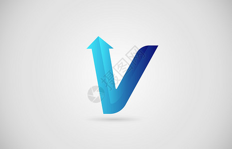 企业和公司的蓝色渐变箭头 V 字母表字母标志图标 企业创意设计背景图片