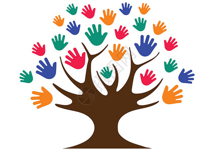 指纹树带儿童手印的树 多色孩子手指纹 树木矢量插图 在白背景上与儿童手印隔绝设计图片