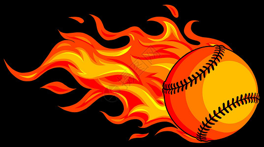 犯规棒球与火焰在黑色背景矢量它制作图案设计图片