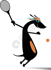 运动的狗狗打网球它制作图案矢量运动员竞赛插图网球漫画运动棒球帽卡通片太阳镜动物设计图片
