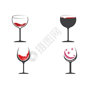 设置葡萄酒标志模板矢量符号餐厅酒杯标签标识杯子白色酒吧瓶子玻璃红色背景图片