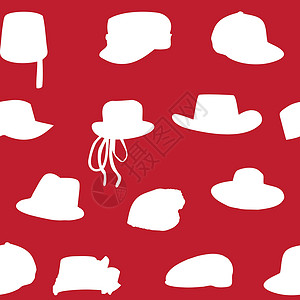 牛仔帽钱包集合剪影无缝模式 矢量图 每股收益 10艺术运动活动女士羊毛磁带棉布顶峰边帽襟翼设计图片