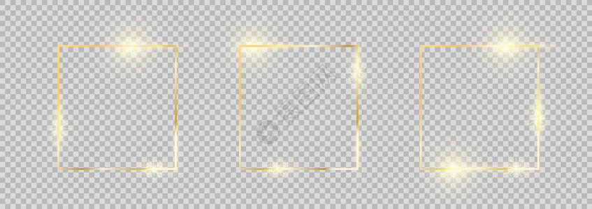 空白边框小贴士金色的框架 方形金色边框套装 具有发光效果的金色相框系列设计图片