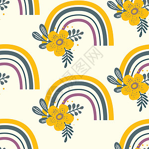 漂亮花朵图案色彩背景上有五颜六色的的时尚无缝图案 邀请海报卡织物纺织织物的设计 婴儿的可爱假期插图 斯堪的纳维亚涂鸦样式花朵卡片艺术装饰品草设计图片