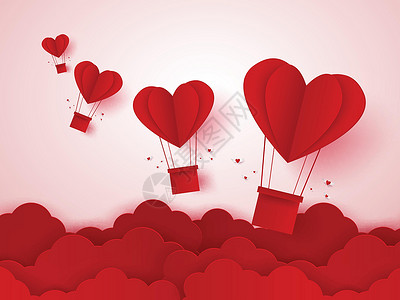 空白气球素材情人节爱情热气球在天空纸艺术风格上飞行的心形插图工艺航程空气框架假期折叠飞艇海报纪念日折纸设计图片