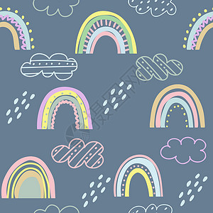 彩虹云图案和水滴手绘图背景图片