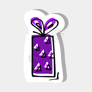 手绘紫丁香花簇手绘插图 配有彩色紫色礼物 为圣诞节装饰 用于贴纸印刷明信片设计设计图片
