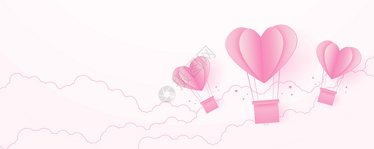 热议事件情人节爱情概念背景纸粉红色心形热气球漂浮在天空与艺术风格剪纸海报明信片周年卡片庆典墙纸假期横幅纪念日设计图片