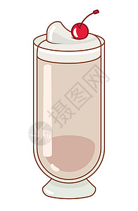 非酒精性上面有鲜奶油和樱桃的奶昔 矢量图 夏季饮品概念设计图片