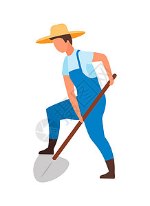 农民矢量农民用铲子挖半平色矢量特征设计图片