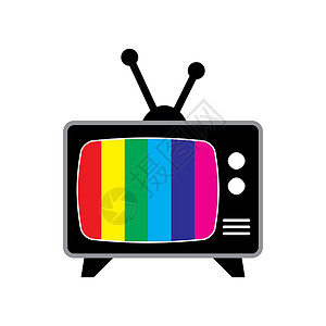 老式电视复古电视符号 带有彩色条纹的旧电视屏幕图标 简单的卡通设计 在白色上隔离的矢量图设计图片