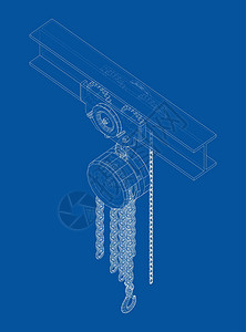 横梁上的起重机 韦克托滑轮蓝图工具机械工程工作草图光束重量建造设计图片