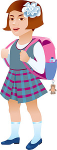 背着竹筐女孩白色背景中背着背包的女学生班级乐趣人物卡通女孩孩子学习瞳孔微笑学校设计图片