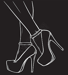 女士高跟鞋黑色背景中的长腿和高跟鞋设计图片