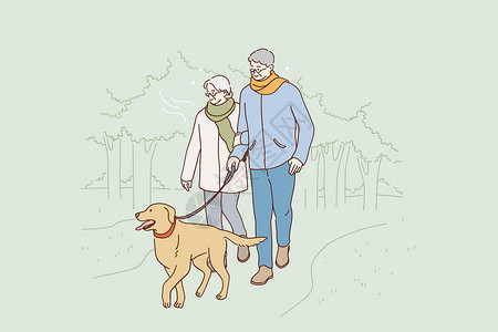 漫步公园老年人快乐的生活方式概念老年祖母卡通片妻子女士丈夫乐趣长老祖父公园设计图片