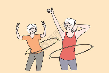 草裙舞老年人积极的生活方式概念女士团体成人健身房女性退休娱乐家庭祖母活动设计图片
