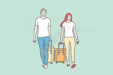拿着行李的人夫妇旅游旅游假期假期夏季概念设计图片