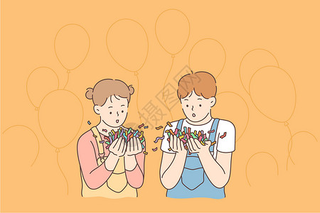 朋友生日概念童年幸福孩子插图女孩气球庆典学生假期娱乐设计图片