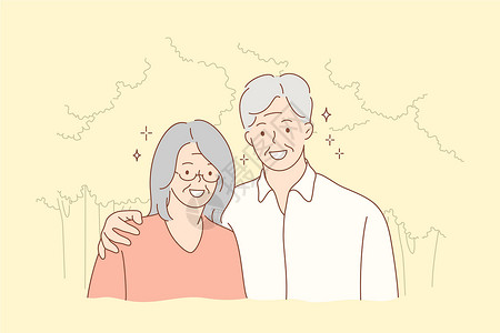 退休微笑夫妻关系拥抱爱情概念设计图片