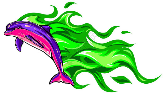 海豚尾巴海豚跳跃与火焰矢量图设计设计图片