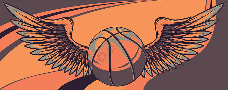 带翅膀矢量插图图形的篮子球风格乐趣荒野艺术装饰品力量装饰冠军纹章运动设计图片