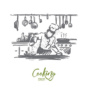 餐厅矢量烹饪厨师食品概念 手绘孤立的矢量草图餐厅职业工作厨房首席帽子菜单餐饮服务设计图片