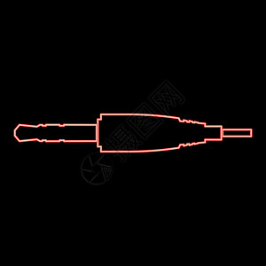 耳机插孔已停用霓虹灯工作室音频电缆连接器或迷你插孔图标黑色圆圈红色矢量插图平面样式图像设计图片