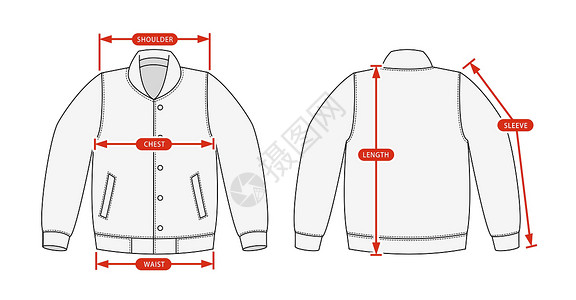 夹克背景服装尺码表矢量插图校队夹克设计图片
