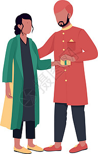 30至40印度夫妇交换礼物平面彩色矢量不露面字符设计图片