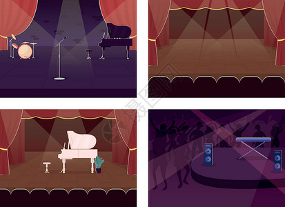 钢琴舞台空音乐舞台平面彩色矢量插图 se设计图片