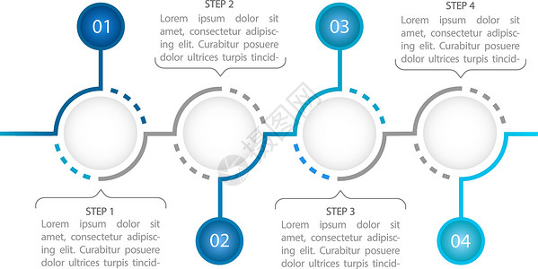 数字序列蓝色圈信息图表设计模板 促销信息 带有空白复制空间的抽象矢量信息图 具有 4 个步骤序列的教学图形 可视化数据呈现设计图片