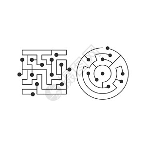 平面方案电路板芯片图标 抽象方形和圆形 IT 迷宫 技术符号 计算机软件概念 动力元素 平面设计 矢量插图设计图片