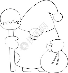 老人素材黑白圣诞节小圣诞老人Gnome带麻袋 用黑白图画设计图片