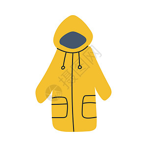 雨衣详情黄色的雨衣 白色背景上平面涂鸦风格的矢量图解设计图片