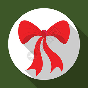 美丽的蝴蝶结圣诞红蝴蝶结 带有长长的阴影的绿色背景上的图标 圣诞节和新年贺卡的矢量插图 平面设计风格  EPS1设计图片