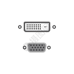 微视频大赛VGA 和 DVI 端口或连接器 在白色背景上孤立的股票矢量图设计图片