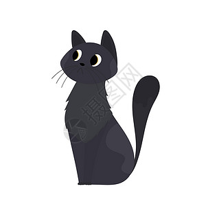 慵懒的黑猫悲伤的黑猫 适用于贴纸和明信片 孤立 向量艺术爪子卡通片哺乳动物眼睛毛皮新生朋友休息插图设计图片