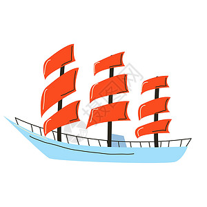 列宁像白色背景上有猩红色帆的帆船设计图片