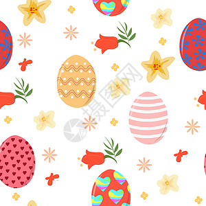 蛋包装无缝模式与明亮的红色复活节彩蛋设计图片