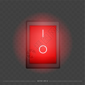 红色的开和关按钮 红色电源按钮亮起 孤立 向量力量控制板技术纽扣电气控制塑料工业圆圈硬件设计图片