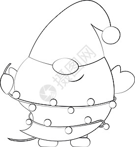 巨魔脚趾带轻光加华兰的小圣诞Gnome 用黑白图画设计图片