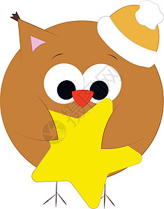 可爱的猫猫带帽子和星星的可爱猫头鹰猫猫 用颜色绘制插图设计图片