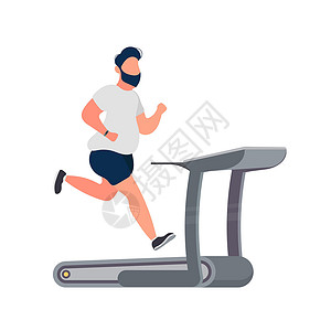 在健身房胖子在跑步机上跑步 胖子在模拟器上跑 减肥的概念和健康的生活方式 孤立 韦克托设计图片