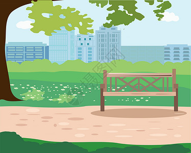 城市花苑夏天树和长凳的城市公园设计图片