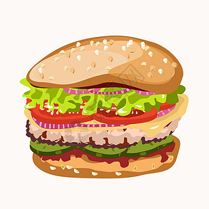 洋葱酱芝麻芝士汉堡和西红柿设计图片