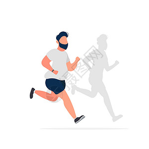 消瘦的胖子跑了一个消瘦男人的影子 有氧运动减肥 减肥的概念和健康的生活方式 向量设计图片